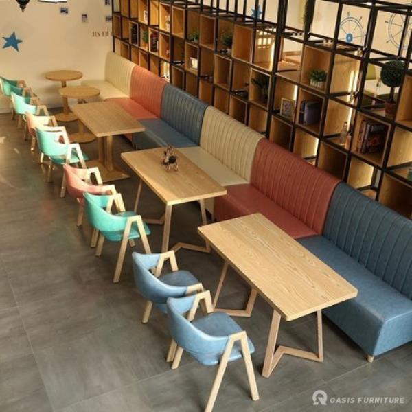新款西皮甜品店餐椅新款西皮甜品店沙发白腊木甜品店餐桌