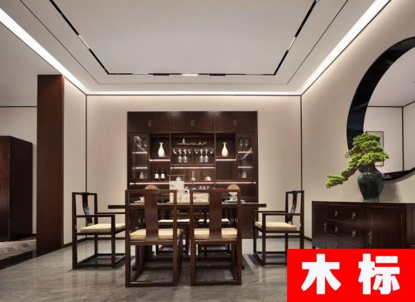 新中式餐厅实木餐桌椅/餐边柜可定制（黑檀木）HY009
